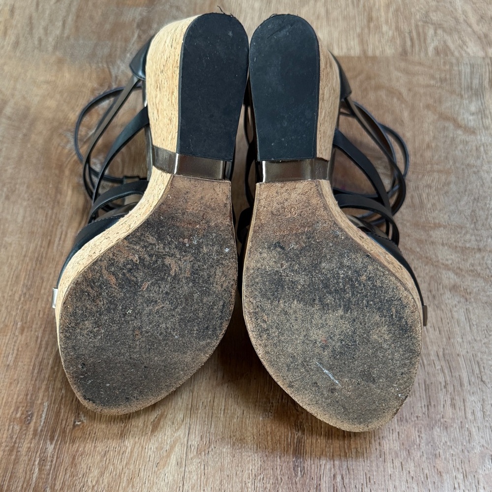 JIMMY CHOO Black and Bronze Strappy Wedge Sandals - Picture 5 of 5